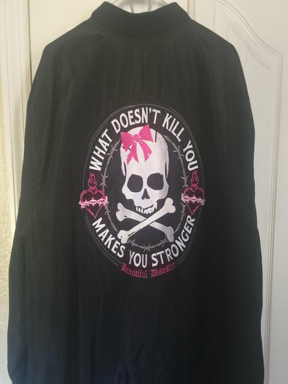 Beautiful Disaster Stronger Bomber Jacket Women's Curvy C1X Black Embroidered - Picture 2 of 12